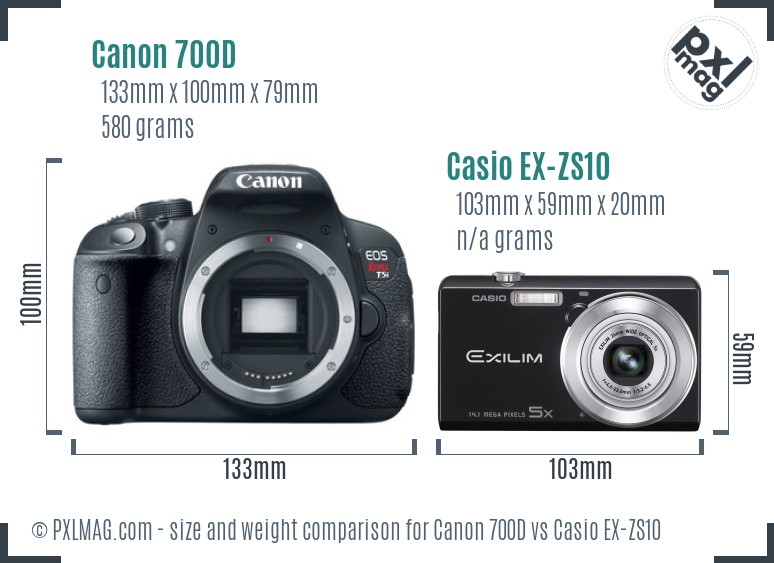 Canon 700D vs Casio EX-ZS10 size comparison