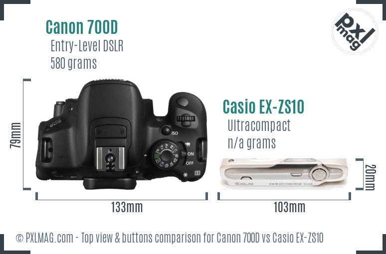 Canon 700D vs Casio EX-ZS10 top view buttons comparison