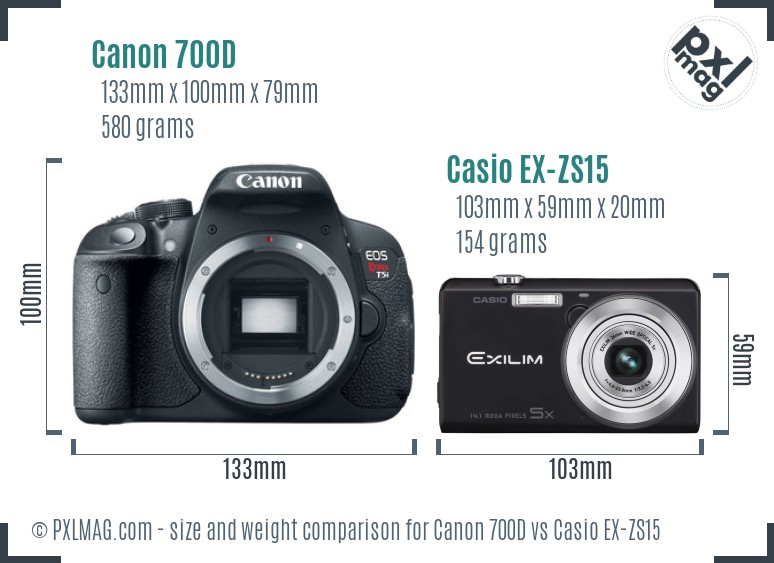 Canon 700D vs Casio EX-ZS15 size comparison Canon 700D vs Casio EX-ZS15 size comparison