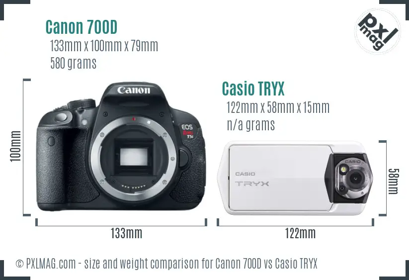 Canon 700D vs Casio TRYX size comparison