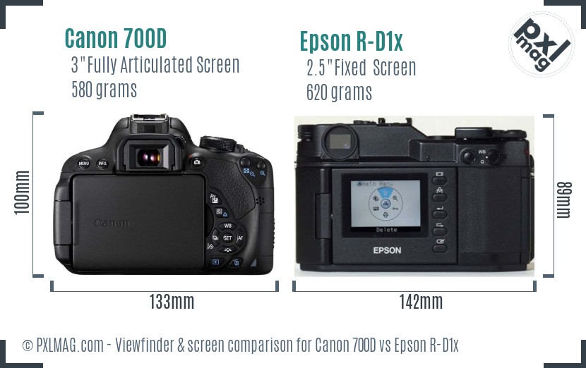 Canon 700D vs Epson R-D1x Screen and Viewfinder comparison