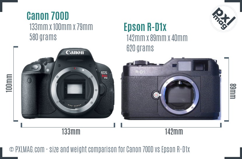 Canon 700D vs Epson R-D1x size comparison