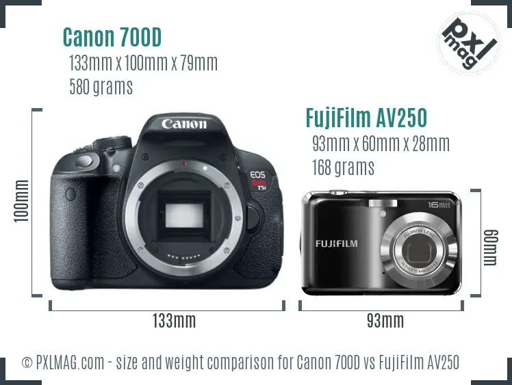 Canon 700D vs FujiFilm AV250 size comparison Canon 700D vs FujiFilm AV250 size comparison