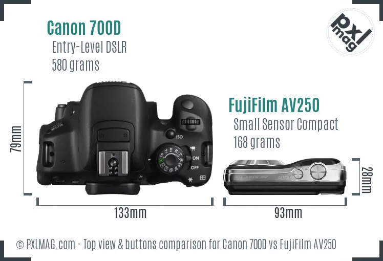 Canon 700D vs FujiFilm AV250 top view buttons comparison