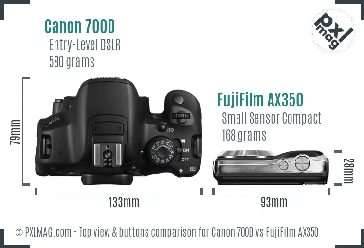 Canon 700D vs FujiFilm AX350 top view buttons comparison