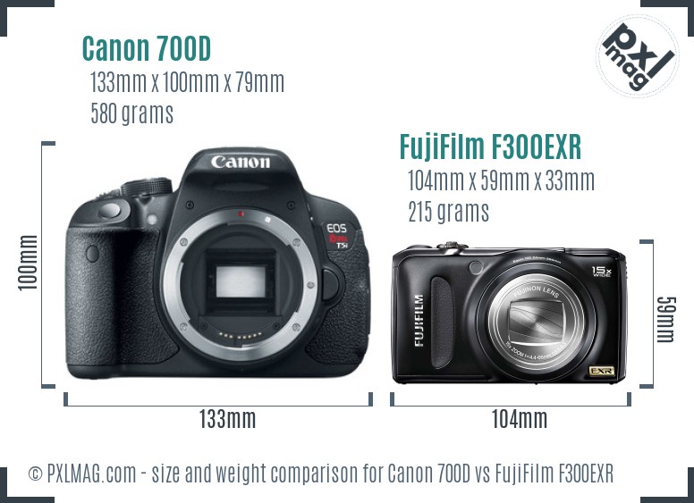 Canon 700D vs FujiFilm F300EXR size comparison