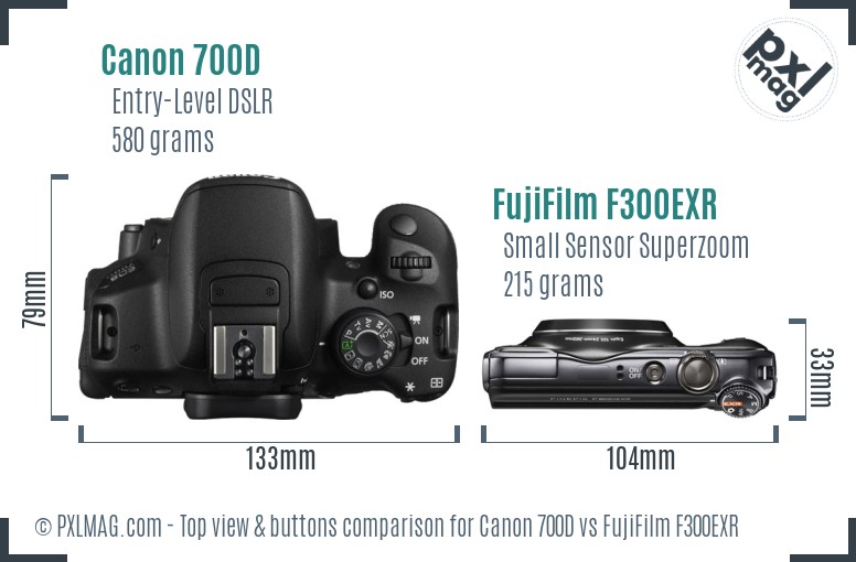 Canon 700D vs FujiFilm F300EXR top view buttons comparison