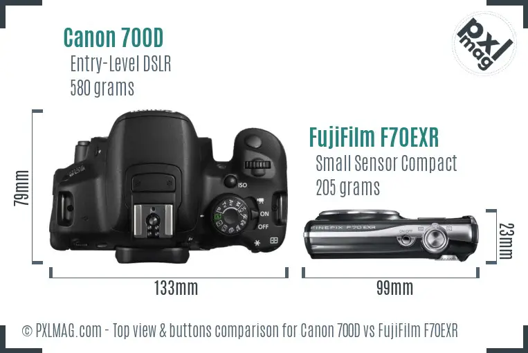 Canon 700D vs FujiFilm F70EXR top view buttons comparison