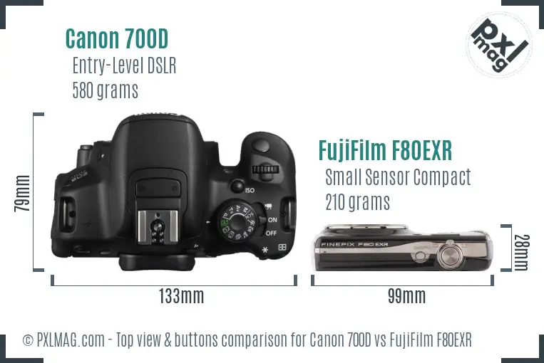 Canon 700D vs FujiFilm F80EXR top view buttons comparison