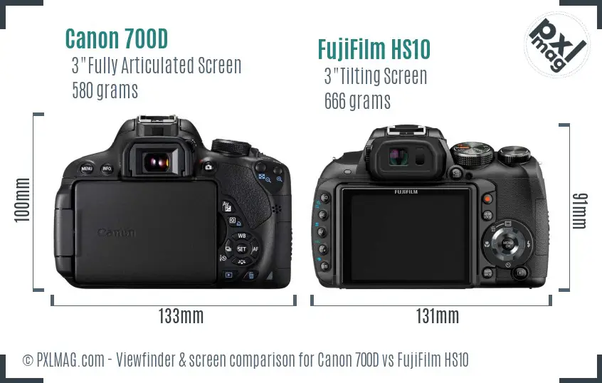Canon 700D vs FujiFilm HS10 Screen and Viewfinder comparison
