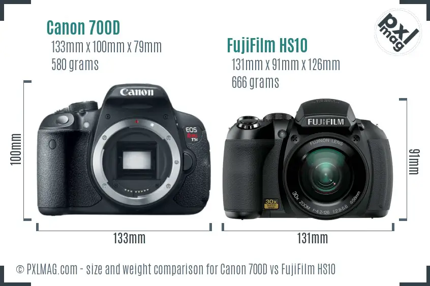 Canon 700D vs FujiFilm HS10 size comparison