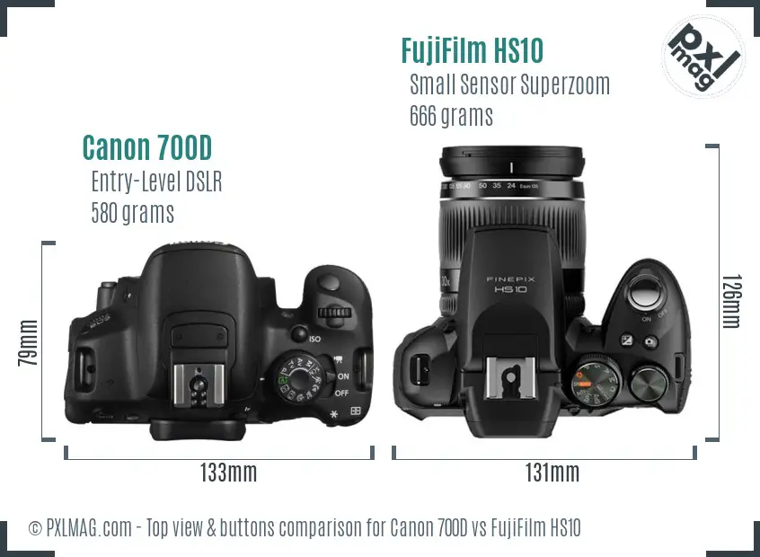 Canon 700D vs FujiFilm HS10 top view buttons comparison