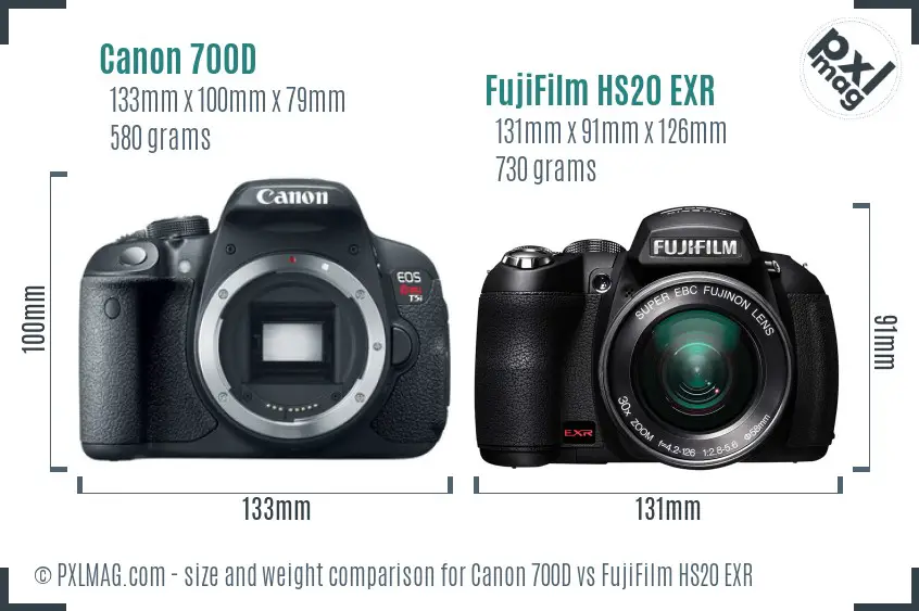 Canon 700D vs FujiFilm HS20 EXR size comparison Canon 700D vs FujiFilm HS20 EXR size comparison