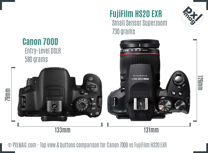 Canon 700D vs FujiFilm HS20 EXR top view buttons comparison Canon 700D vs FujiFilm HS20 EXR top view buttons comparison