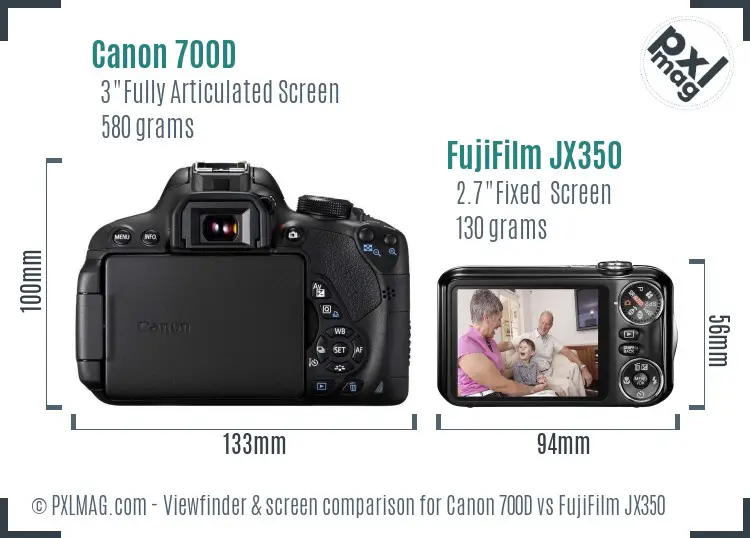 Canon 700D vs FujiFilm JX350 Screen and Viewfinder comparison