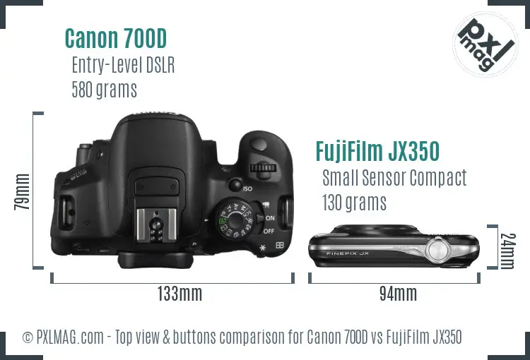 Canon 700D vs FujiFilm JX350 top view buttons comparison