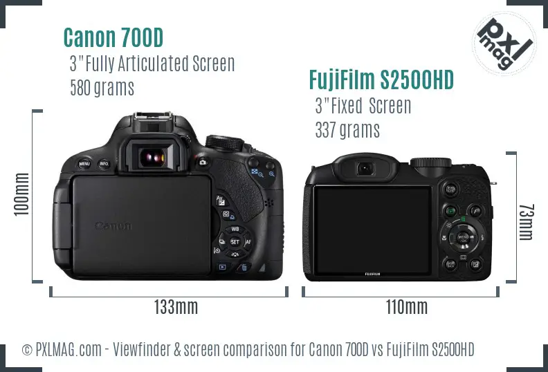 Canon 700D vs FujiFilm S2500HD Screen and Viewfinder comparison