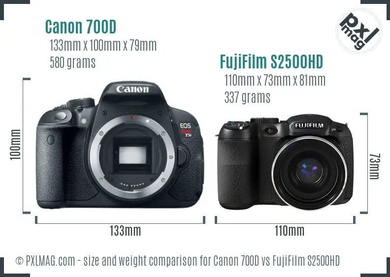 Canon 700D vs FujiFilm S2500HD size comparison