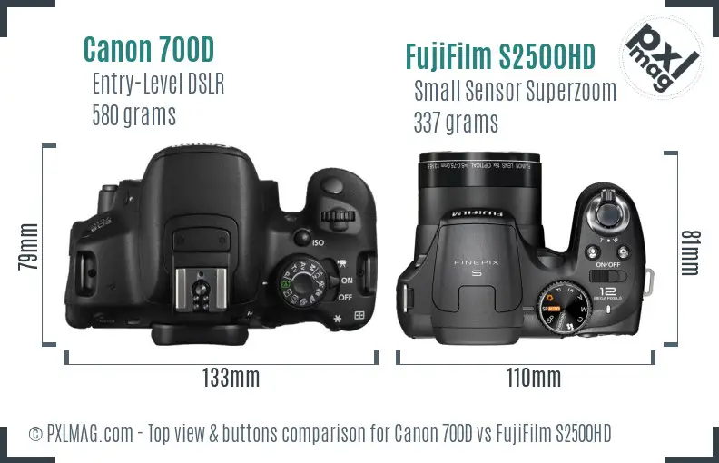 Canon 700D vs FujiFilm S2500HD top view buttons comparison