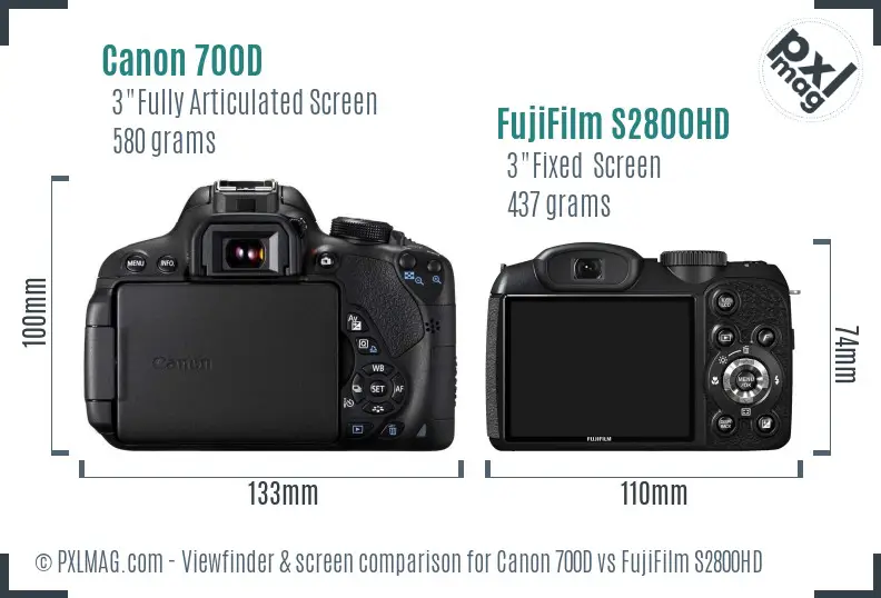 Canon 700D vs FujiFilm S2800HD Screen and Viewfinder comparison Canon 700D vs FujiFilm S2800HD Screen and Viewfinder comparison
