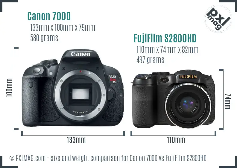 Canon 700D vs FujiFilm S2800HD size comparison Canon 700D vs FujiFilm S2800HD size comparison