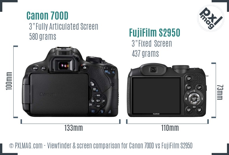 Canon 700D vs FujiFilm S2950 Screen and Viewfinder comparison