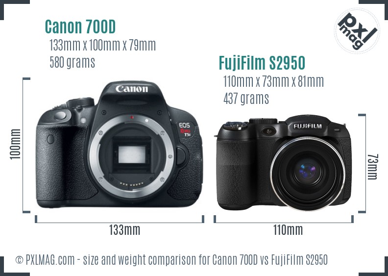 Canon 700D vs FujiFilm S2950 size comparison