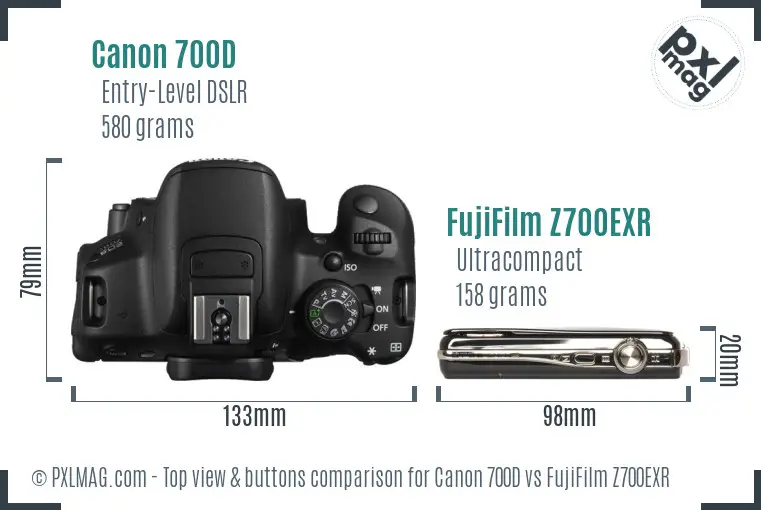 Canon 700D vs FujiFilm Z700EXR top view buttons comparison