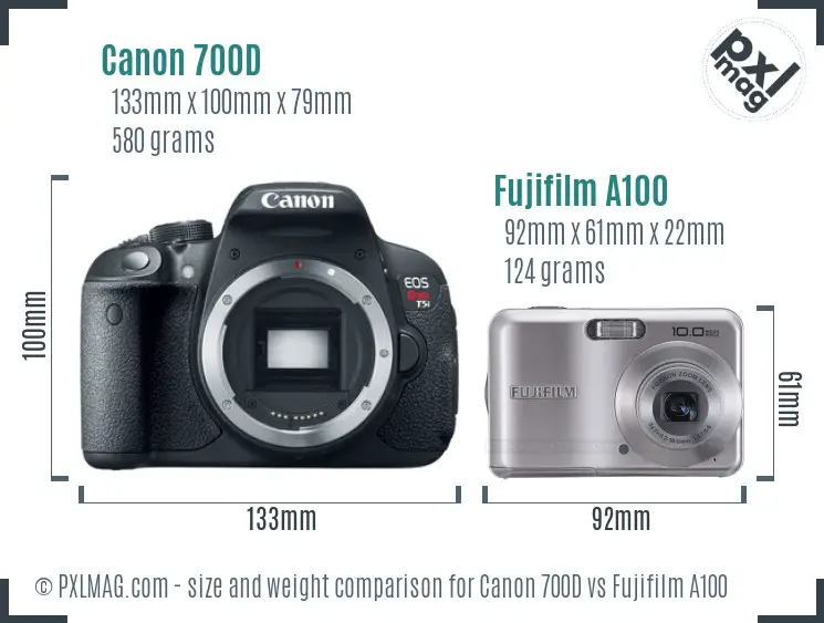 Canon 700D vs Fujifilm A100 size comparison