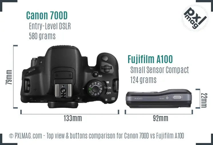 Canon 700D vs Fujifilm A100 top view buttons comparison