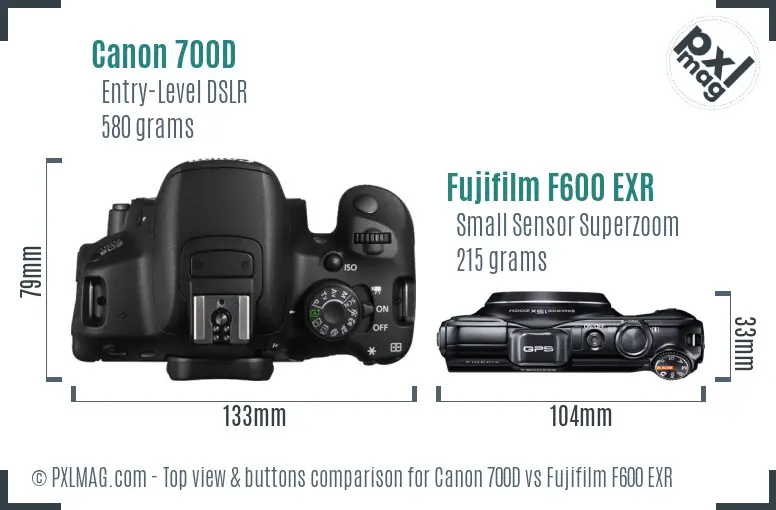 Canon 700D vs Fujifilm F600 EXR top view buttons comparison