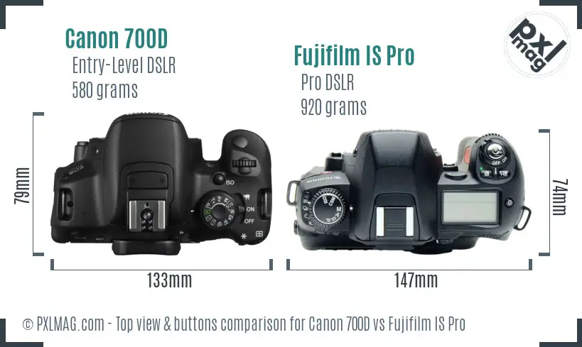 Canon 700D vs Fujifilm IS Pro top view buttons comparison Canon 700D vs Fujifilm IS Pro top view buttons comparison