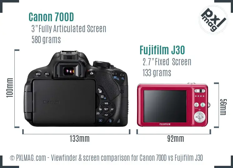 Canon 700D vs Fujifilm J30 Screen and Viewfinder comparison