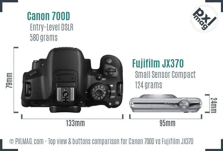 Canon 700D vs Fujifilm JX370 top view buttons comparison Canon 700D vs Fujifilm JX370 top view buttons comparison