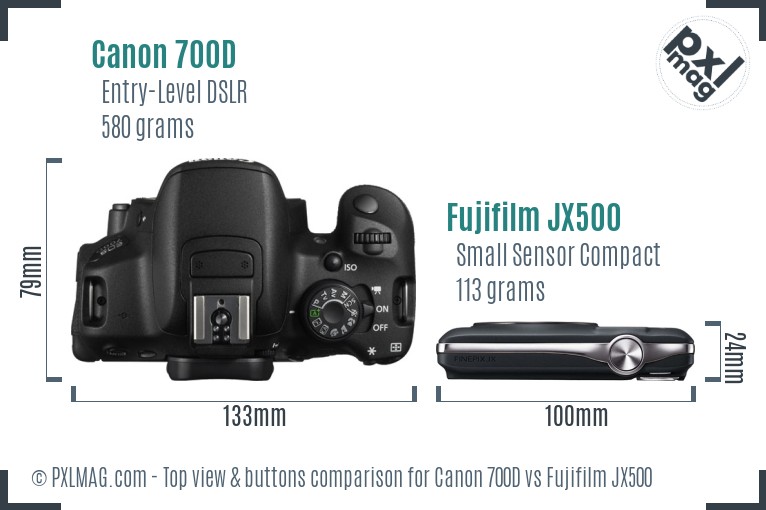 Canon 700D vs Fujifilm JX500 top view buttons comparison