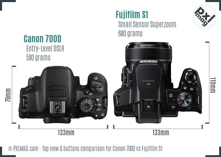 Canon 700D vs Fujifilm S1 top view buttons comparison