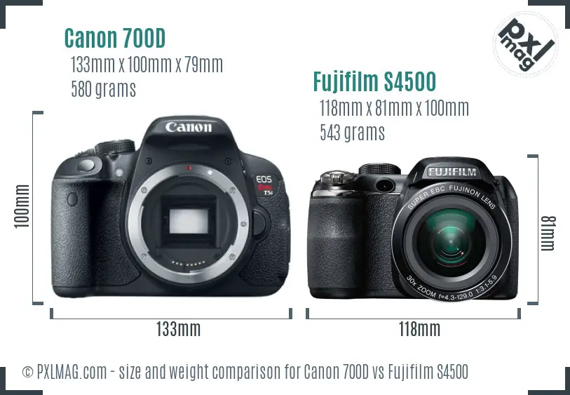 Canon 700D vs Fujifilm S4500 size comparison