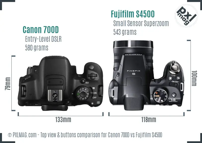 Canon 700D vs Fujifilm S4500 top view buttons comparison