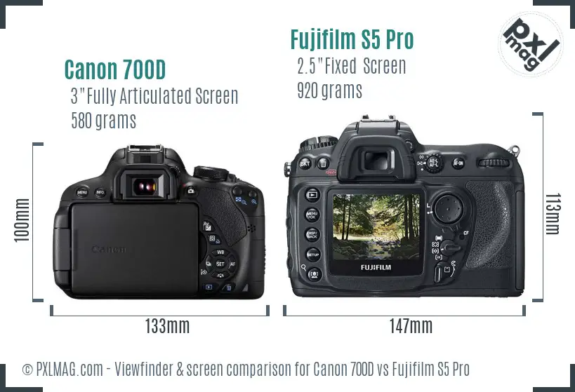 Canon 700D vs Fujifilm S5 Pro Screen and Viewfinder comparison Canon 700D vs Fujifilm S5 Pro Screen and Viewfinder comparison