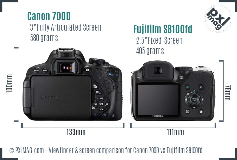 Canon 700D vs Fujifilm S8100fd Screen and Viewfinder comparison