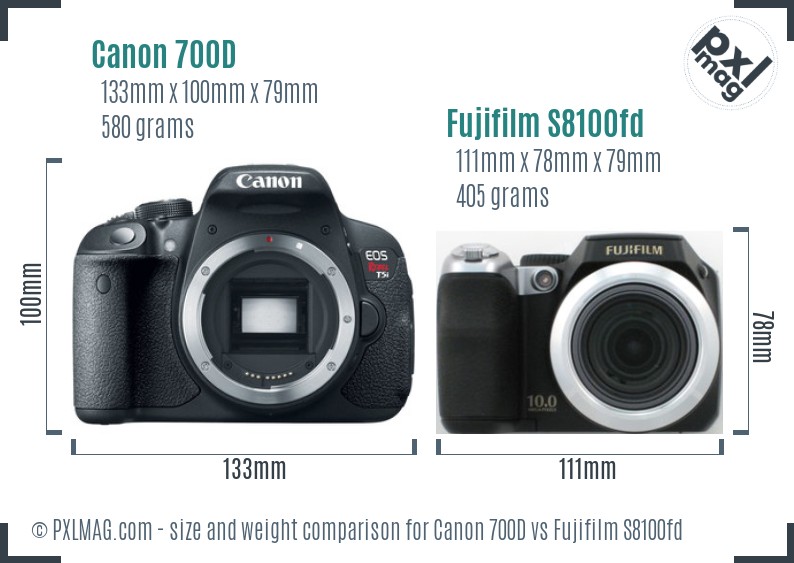 Canon 700D vs Fujifilm S8100fd size comparison Canon 700D vs Fujifilm S8100fd size comparison