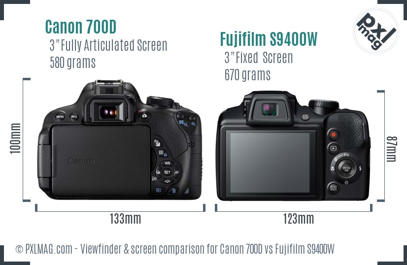Canon 700D vs Fujifilm S9400W Screen and Viewfinder comparison