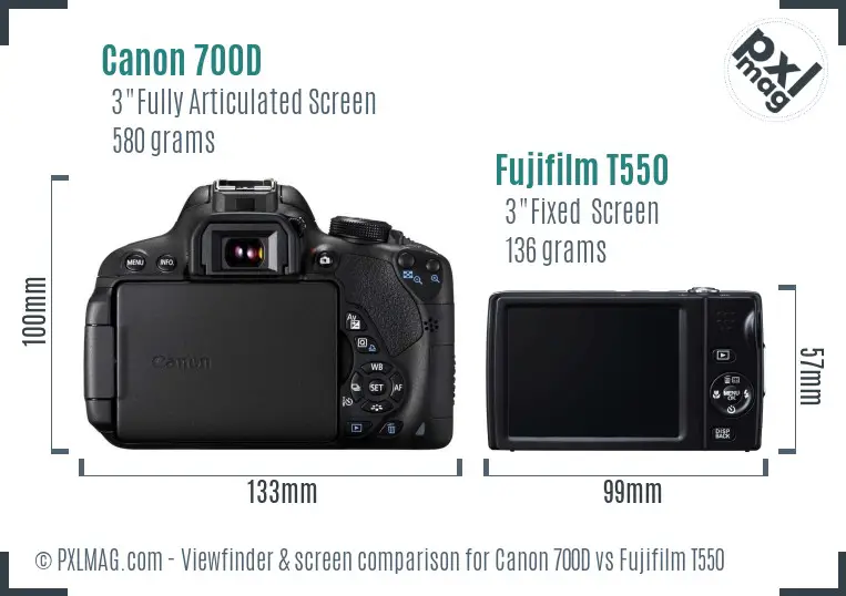 Canon 700D vs Fujifilm T550 Screen and Viewfinder comparison