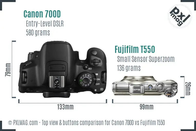 Canon 700D vs Fujifilm T550 top view buttons comparison
