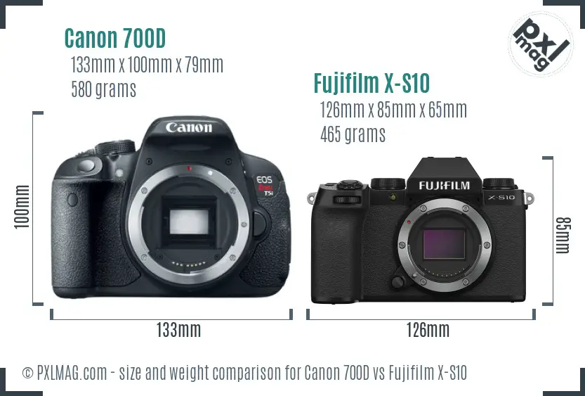 Canon 700D vs Fujifilm X-S10 size comparison Canon 700D vs Fujifilm X-S10 size comparison