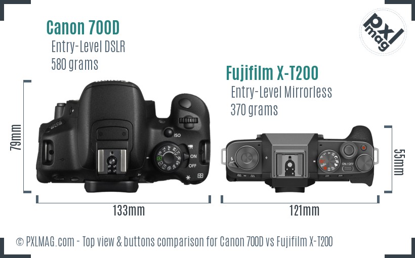 Canon 700D vs Fujifilm X-T200 top view buttons comparison