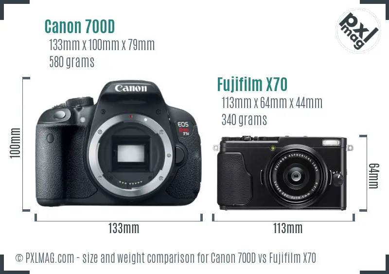 Canon 700D vs Fujifilm X70 size comparison