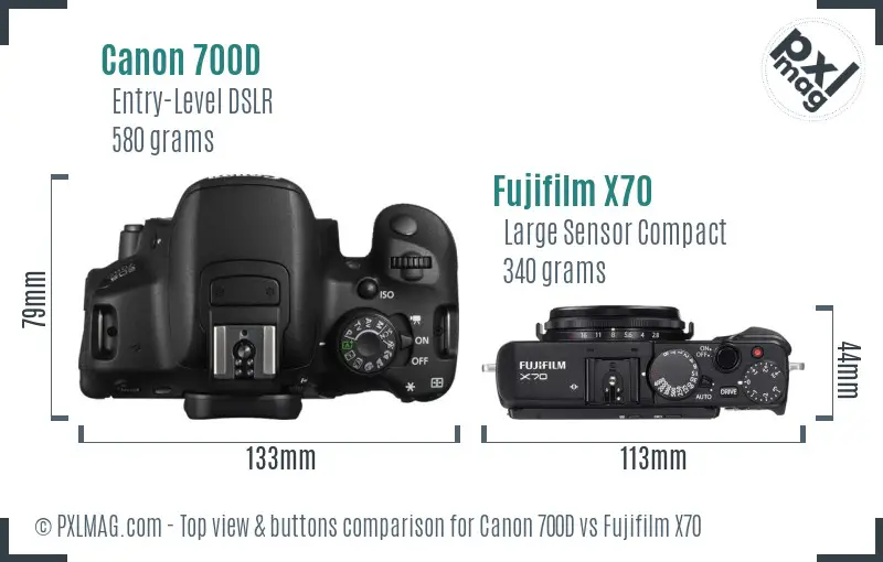 Canon 700D vs Fujifilm X70 top view buttons comparison