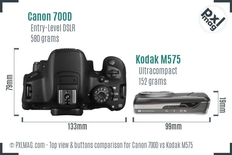 Canon 700D vs Kodak M575 top view buttons comparison