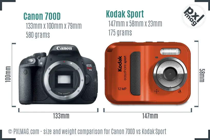 Canon 700D vs Kodak Sport size comparison